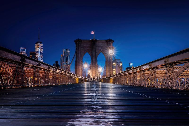 Brooklyn Bridge Walkway - Night Perspective Art
