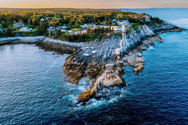 Drone Landscape of Lighthouse &amp; Ocean Cliffs - Blue Water Print