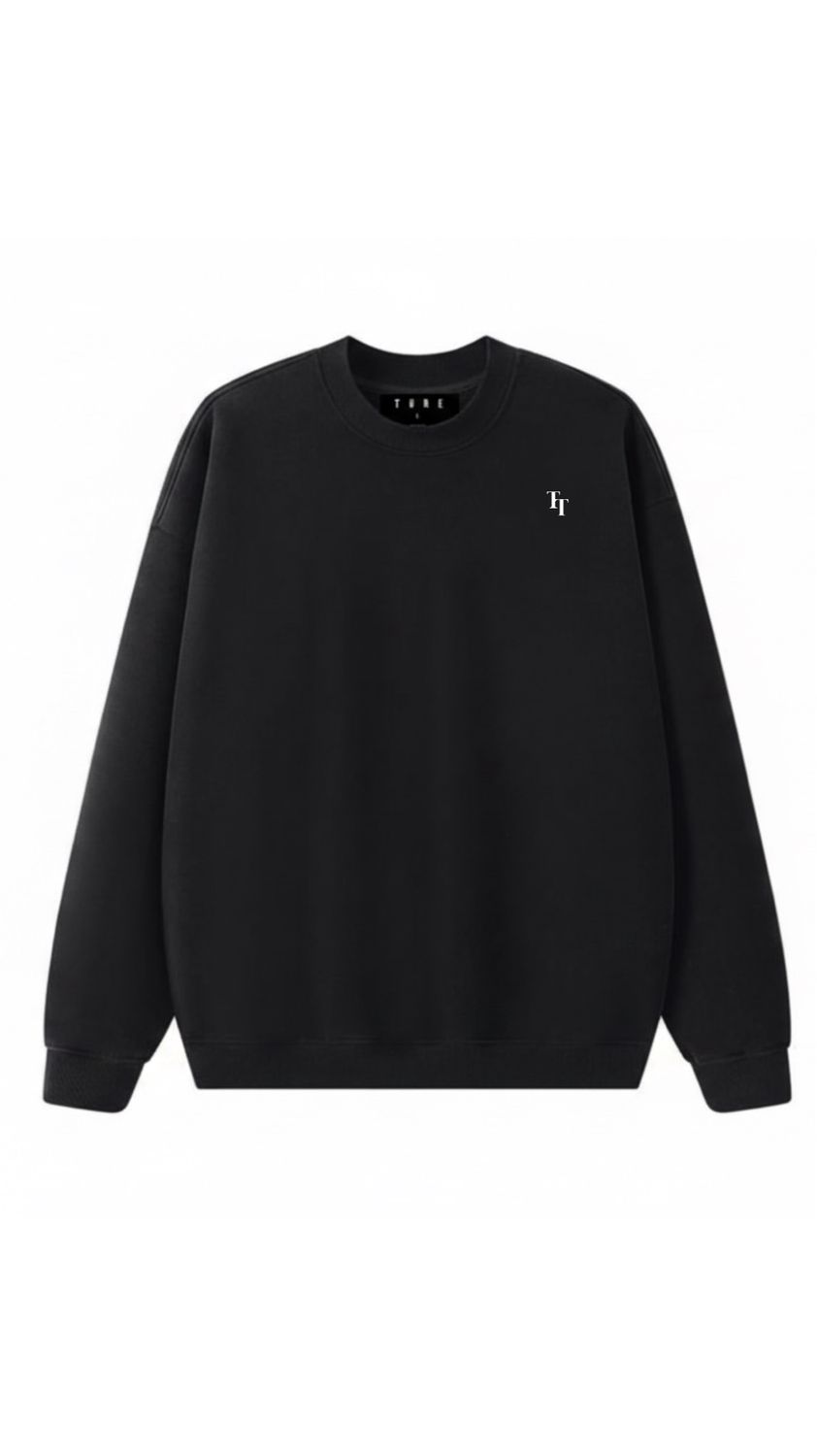 Heavy Plain Fleece Sweatshirt - T T Logo, Color: black