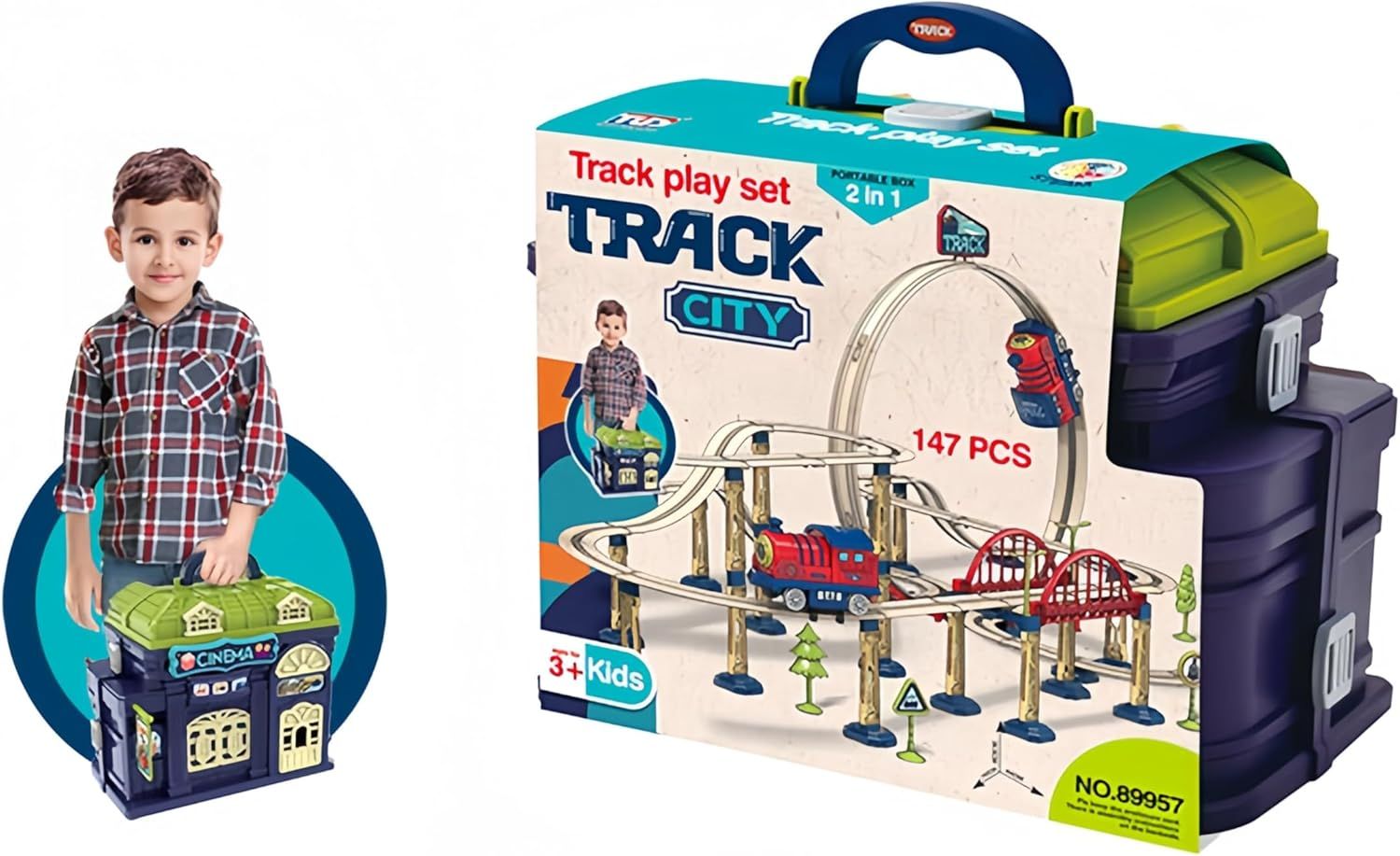 𝐏𝐑𝐄𝐌𝐈𝐔𝐌 Train Track Set for Toddlers & Kids – 147 PCS Train Tracks w/Reversible Curves, Bridges, Ramps – STEM Learning Toy for 3-7 Year Old Boys & Girls – Great Birthday, Idea