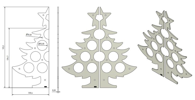 Frässchablone Weihnachtsbaum Weinflaschenhalter 330 x 725mm Frässchablone Weihnachtsbaum Weinflaschenhalter 330 x 725mm