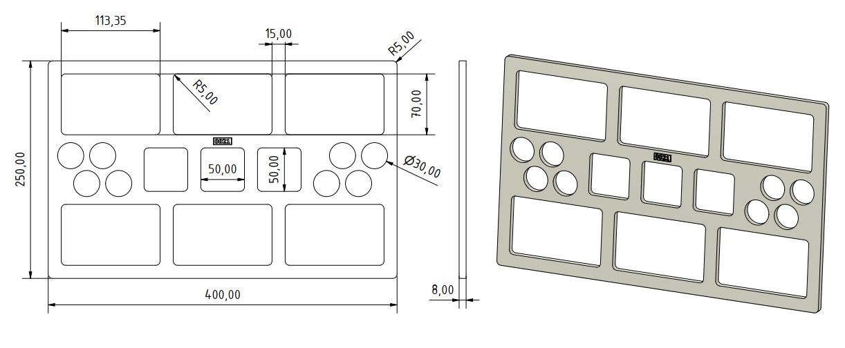 Frässchablone Snackbrett Rechteckig 400 x 250mm
