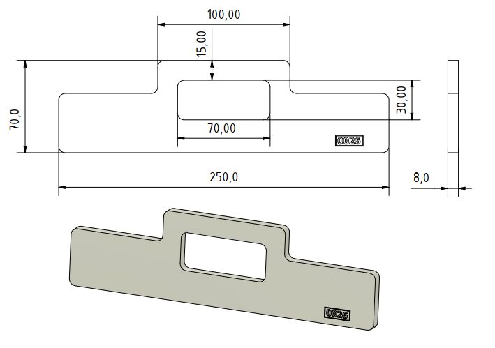 Frässchablone Handlauf3 Brettchen 250 x 70mm Frässchablone Handlauf3 Brettchen 250 x 70mm