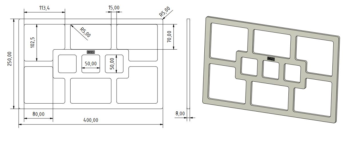 Frässchablone Snackbrett 2 Rechteckig 400 x 250mm