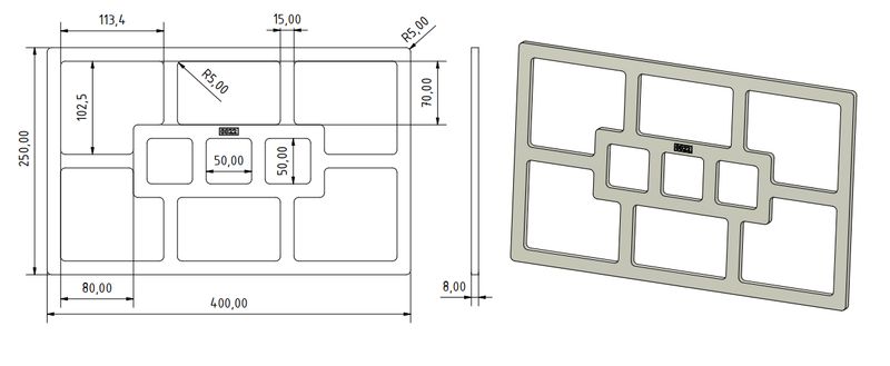 Frässchablone Snackbrett 2 Rechteckig 400 x 250mm Frässchablone Snackbrett 2 Rechteckig 400 x 250mm