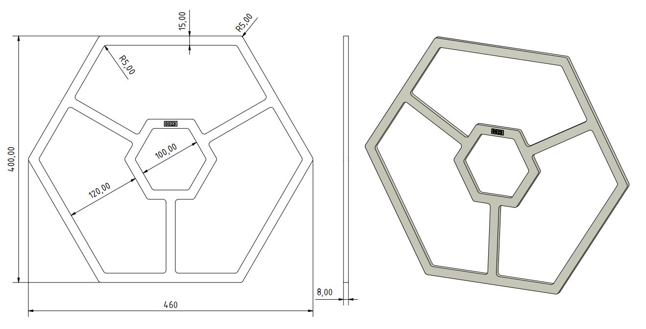 Frässchablone Snackbrett Sechseck 400 x 400mm
