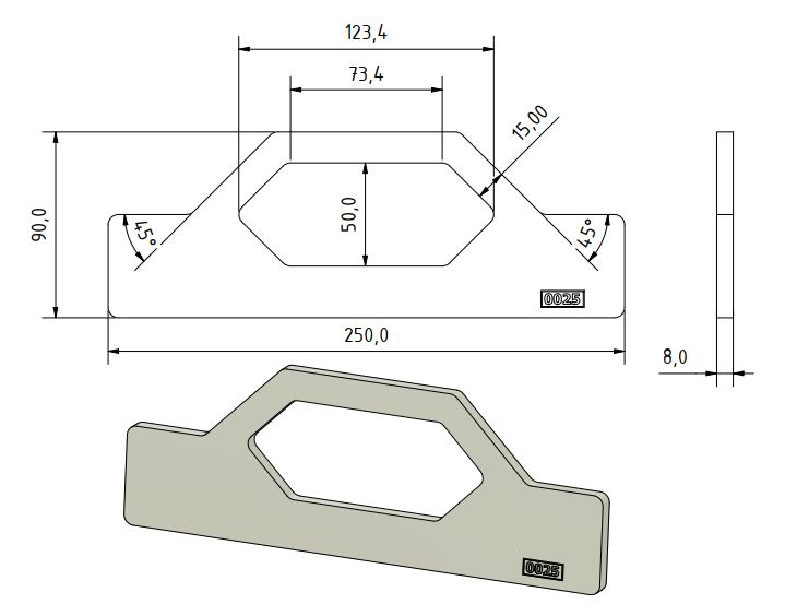Frässchablone Handlauf2 Brettchen 250 x 90mm