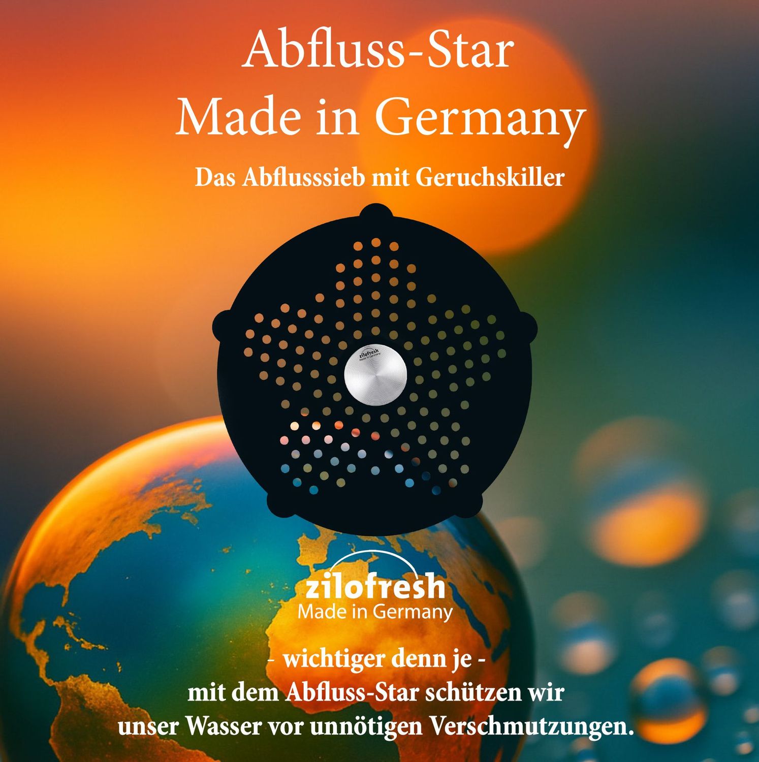 Abfluss-Sieb aus robustem Kunststoff mit integriertem Edelstahleinsatz zur Geruchsneutralisierung und zum Auffangen von Haare