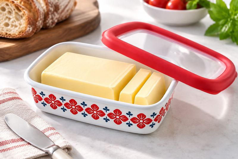 Emaille-Butterdose mit Deckel – Rot, 0,42 l Emaille-Butterdose mit Deckel – Rot, 0,42 l