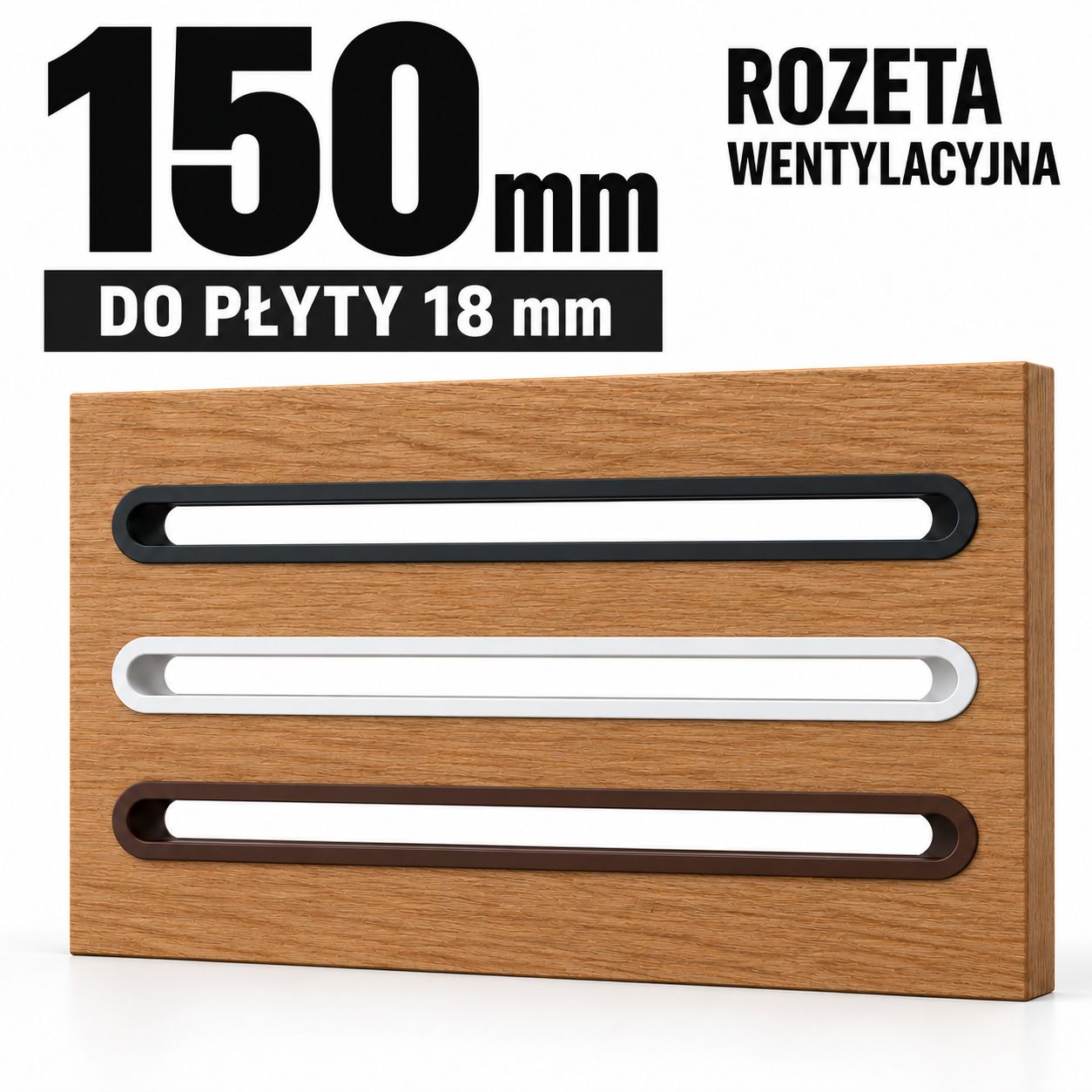 ​Rozeta wentylacyjna meblowa 150 mm – do płyty 18 mm, frez Ø16 mm