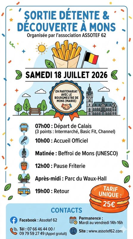 Billet voyage a Mons Belgique avec Assotef 62