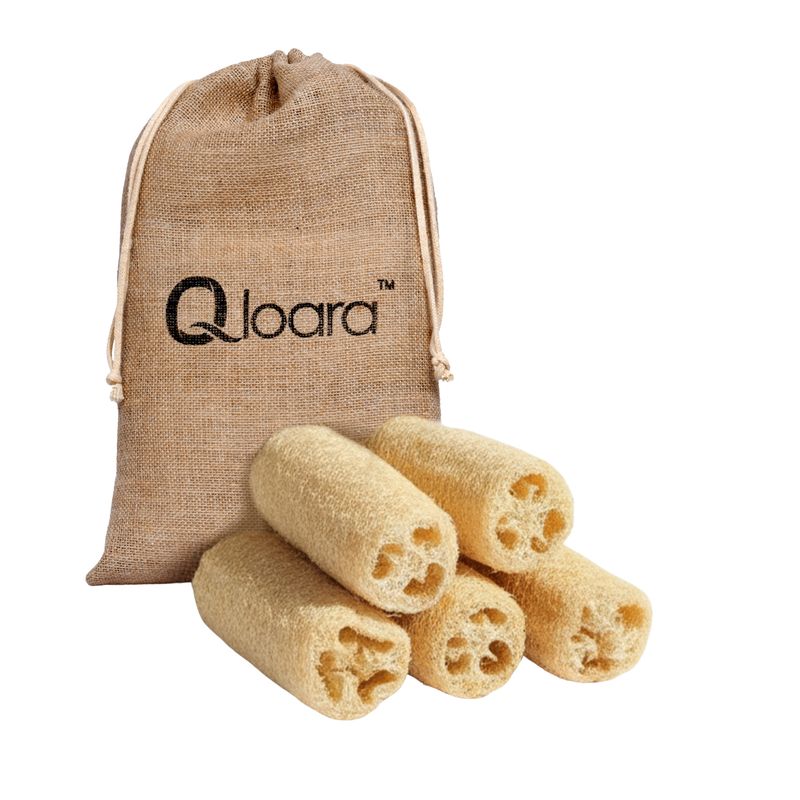 Qloara 7" Natural Loofah Exfoliating Bath Sponge| Eco-Friendly Body Scrubber for Deep Skin Cleansing | Biodegradable Shower Loofah for Men &amp; Women (Pack of 5)