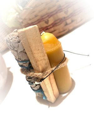 Sage, Palo Santo, Bee's Wax Candle Bundle