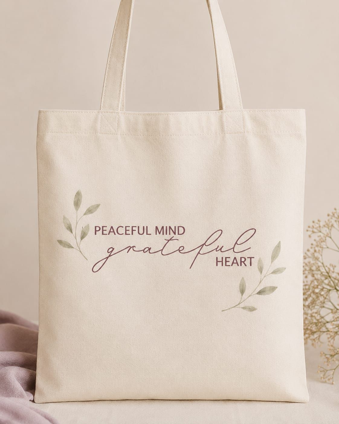 TOTE BAG que hace match con tu agenda 2027 PEACEFUL MIND, GRATEFUL HEART