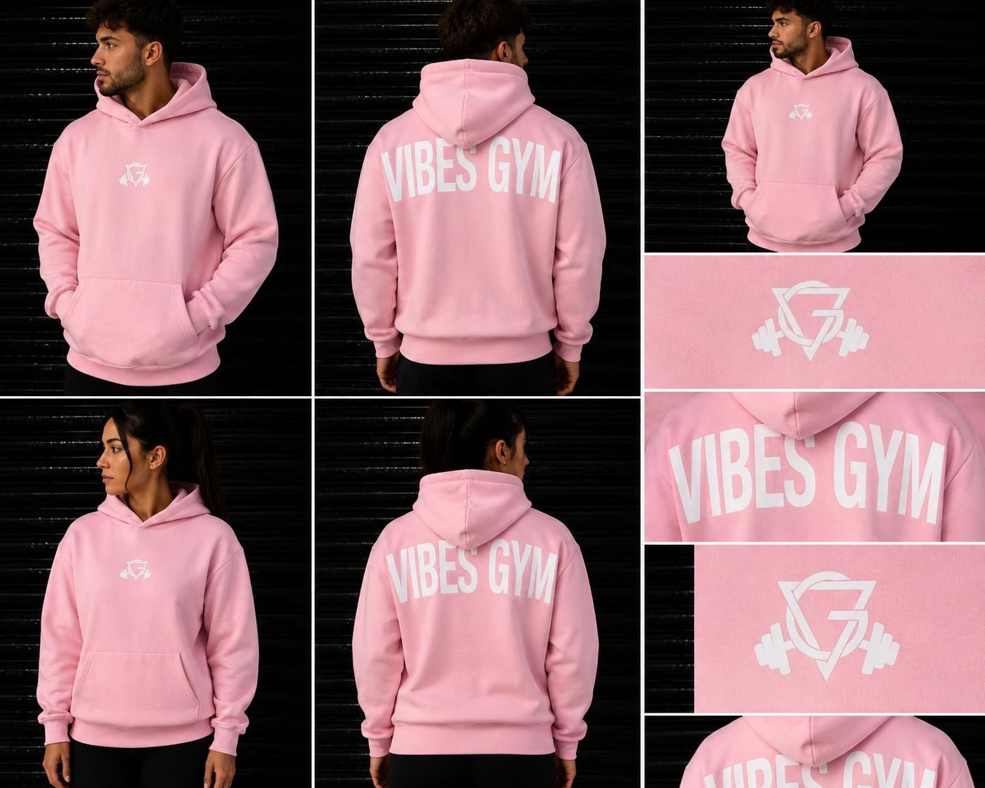 NEW Vibes Gym Heavyweight Hoody 440gsm, Colour: Baby Pink, Size: S