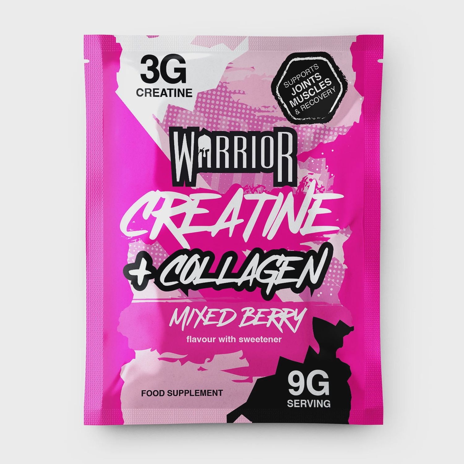 Warrior Creatine & Collagen Sample Serving Sachet 9g, Flavour: Mixed Berry