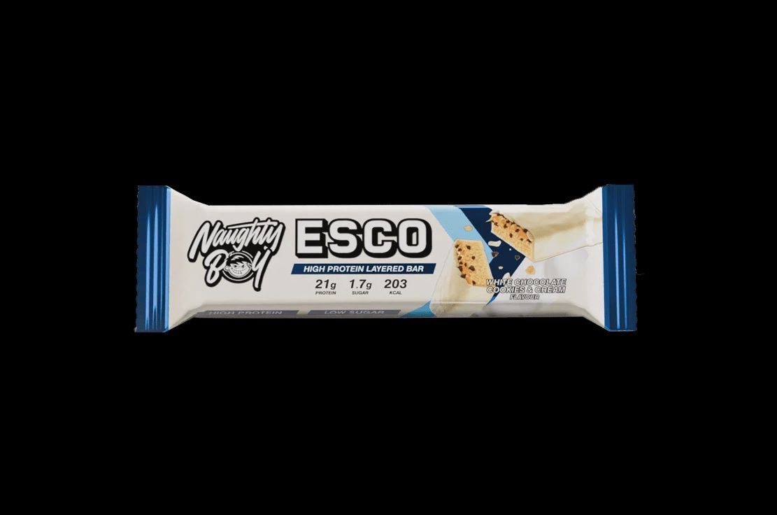 Naughty Boy Esco Bar 65g Naughty Boy Esco Bar 65g, Flavour: White Chocolate Cookies & Cream