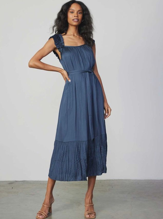 Crinkle Ruffle Sleeve Dress Slate