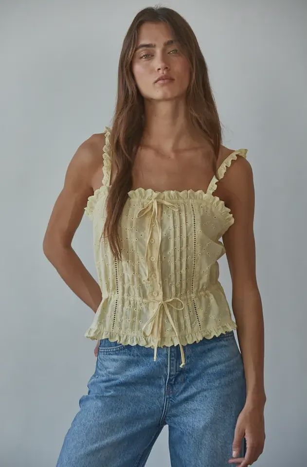 Sunshine Ruffle Eyelet Tank Yellow