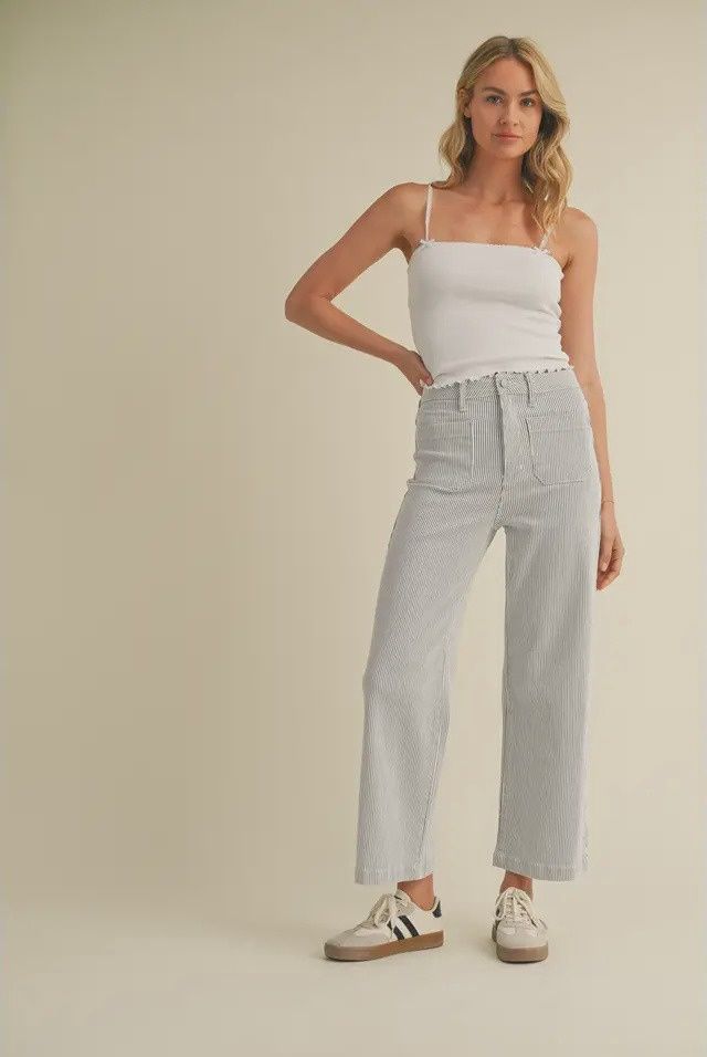 JBD Navy Strip Patch Wide Jeans