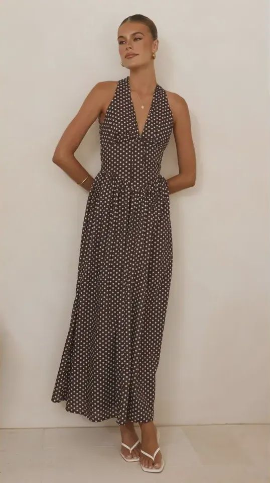 Halter Polk Dot Maxi Dress