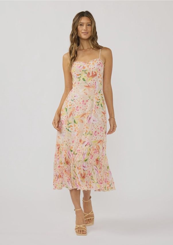 Tea Time Floral Pleated Midi Dress