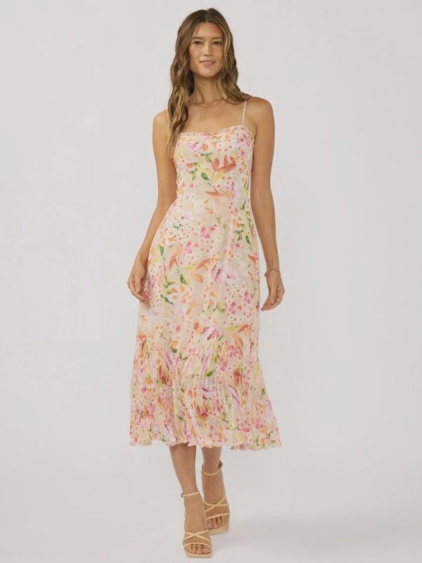 Tea Time Floral Pleated Midi Dress
