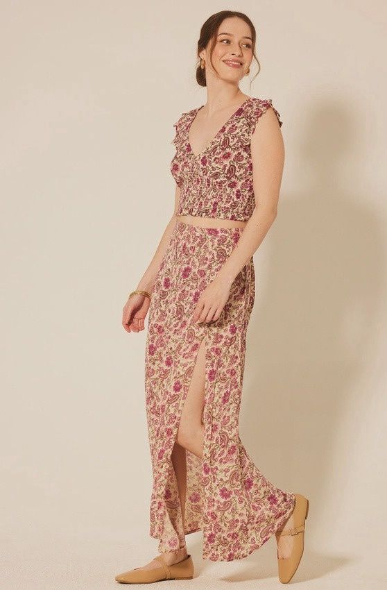 Paisley Floral Midi Skirt Slit