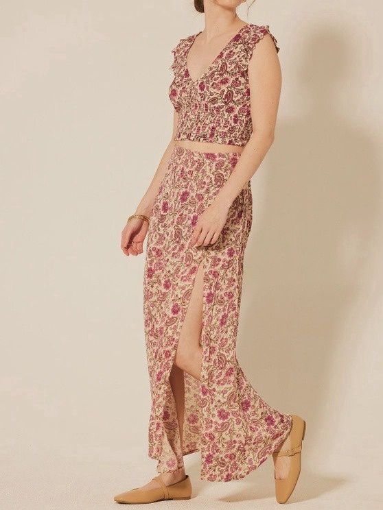 Paisley Floral Midi Skirt Slit
