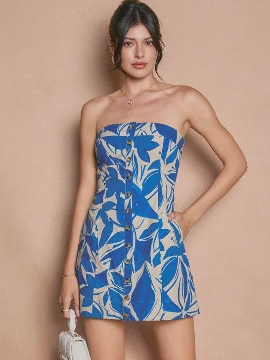 Cotton Strapless Capri Blue Mini