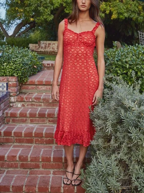 Tuscany Red Flirty Midi Dress