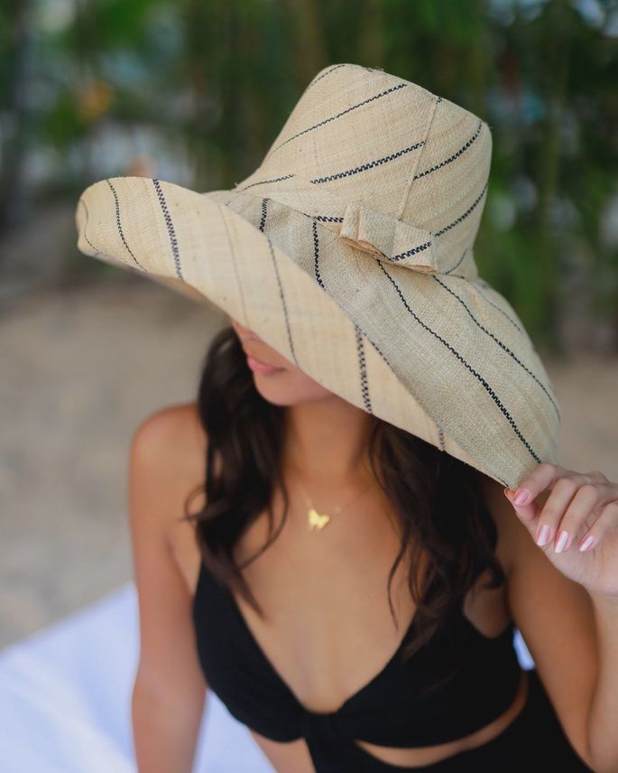 Sun Hat Handloomed Rafia 5", Colour: Pinstripe