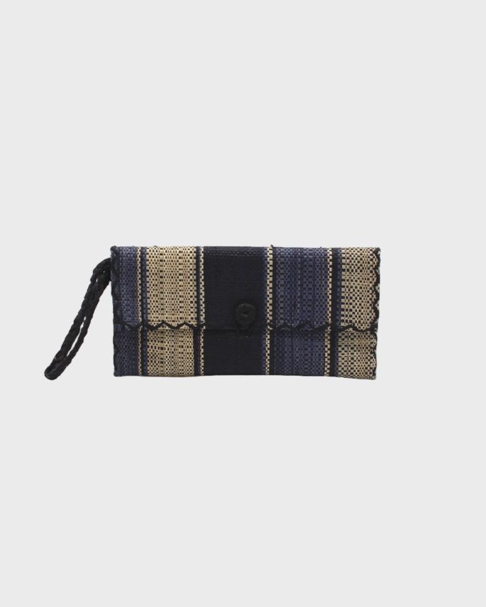 Raffia Envelope Clutch Blk/Blue