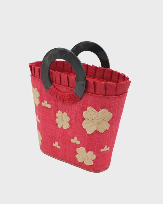 Tulum Handloomed Bucket Rafia Bag, Colour: Red