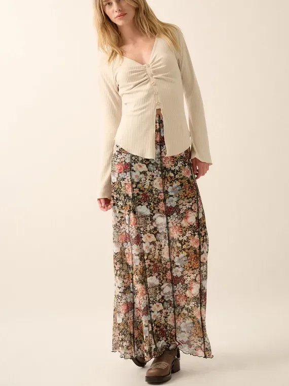 Autumn Night Floral Maxi Skirt
