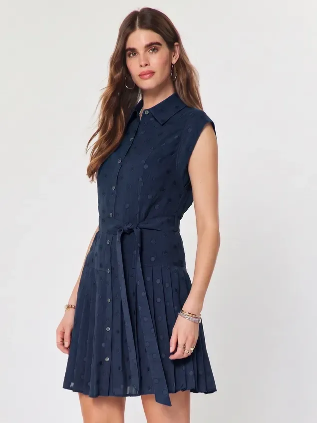 Pleated Dots Dress Buttons
