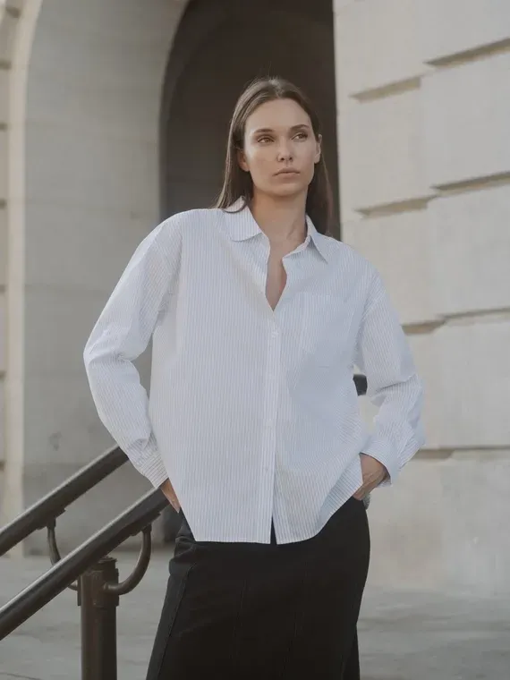 Annalise Black Pinstripe White Shirt