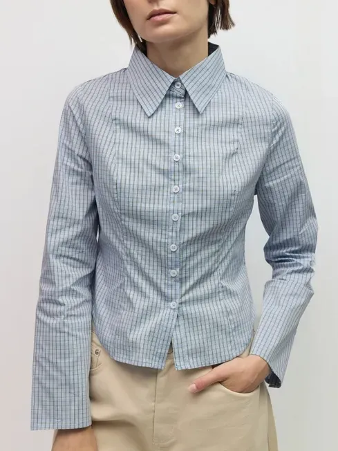 Nicole Fitted Twill Check Shirt Blue