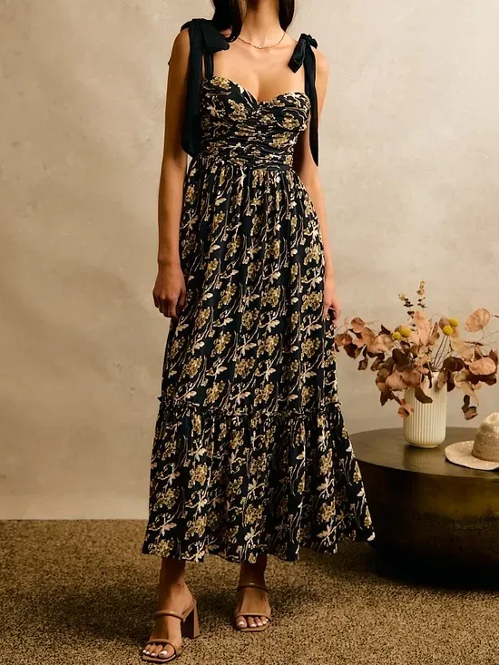 Floral Feminine Ribbon Strap Midi