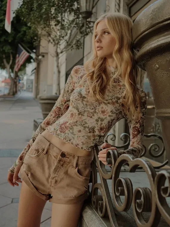 Floral Mesh Mock Neck