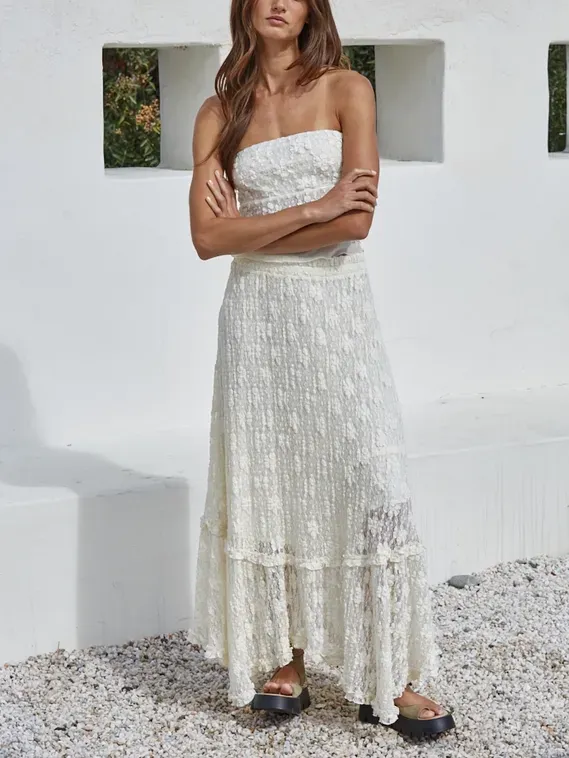 White Midi Floral Skirt