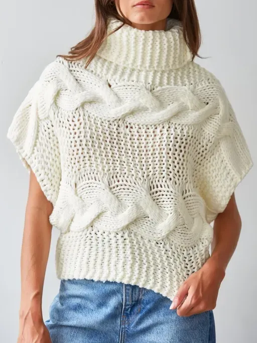 Chunky Turtle Neck Cable Knit Cream