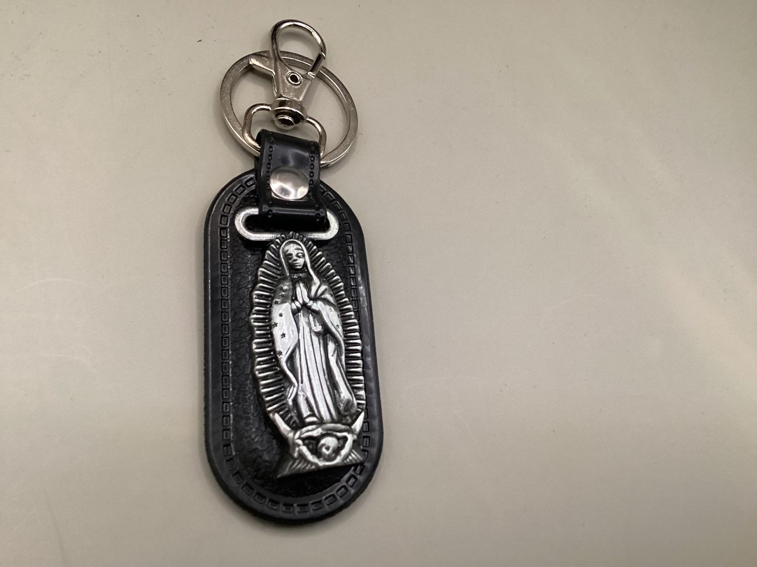 Key Chain- Leatherette Virgin Mary  (Black)