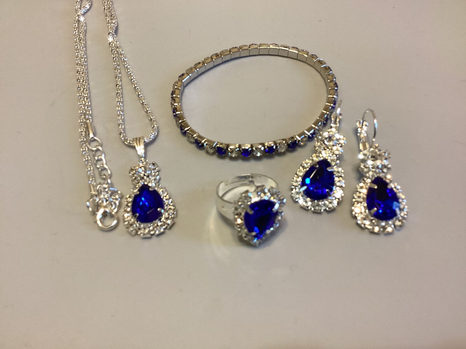 Jewelry Set- Royal Blue Earring, Necklace, Ring CZ (Royal Blue)