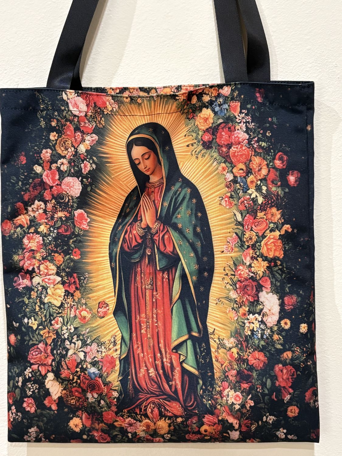Tote Bags Canvas with Our Lady of Guadalupe Floral