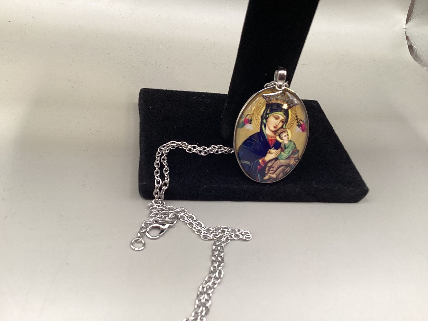 Necklace Glass pendant Blessed Mother Christ child