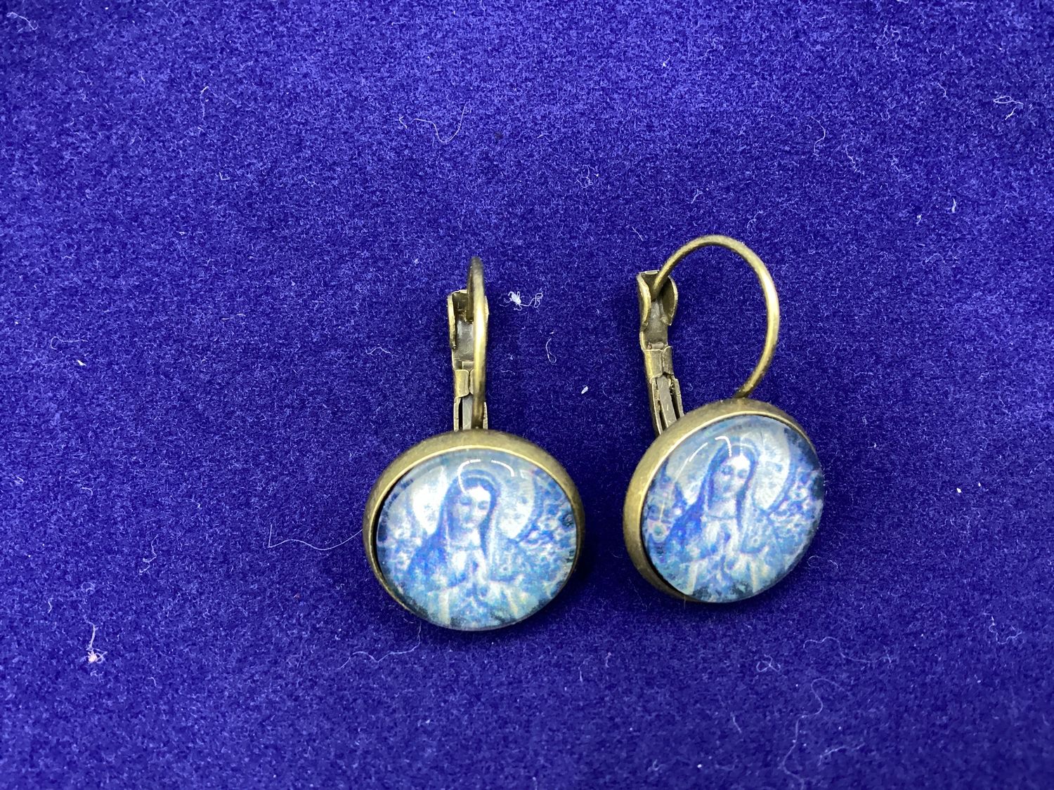 Dangle vintage round Blessed Mother Earrings