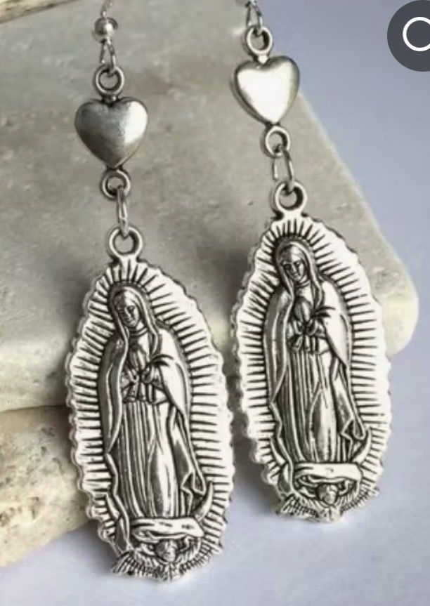 Earrings Our Lady of Guadalupe Silvertone-tone dangle