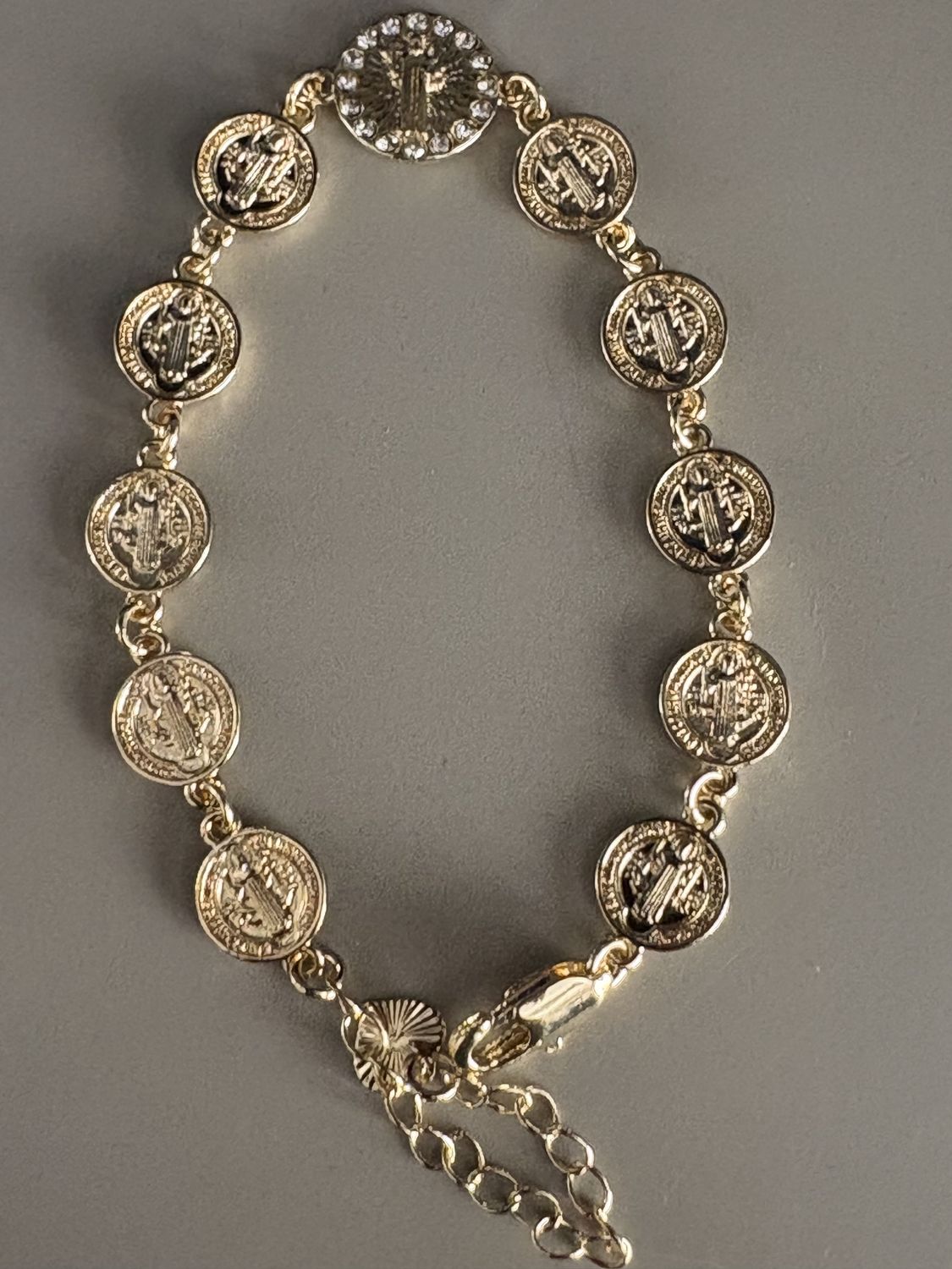 Gold-tone St Benedict with crystals Bracelet