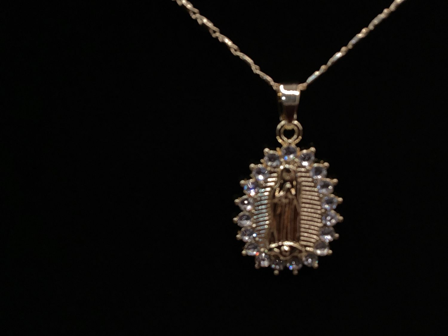 Necklace Our Lady of Guadalupe Crystals Gold